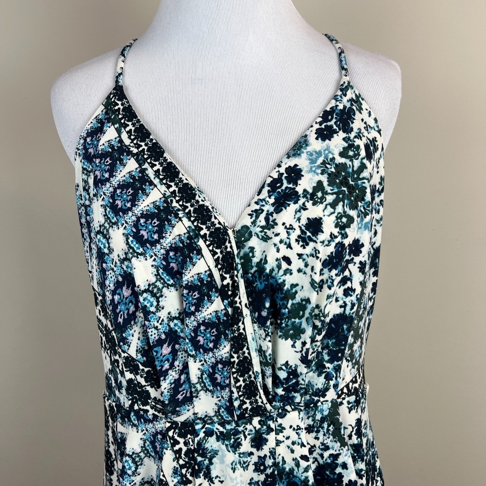 BCBGGeneration Dress Womens Medium Blue Floral Mini Draped Pocket Sleeveless NEW - Picture 3 of 15